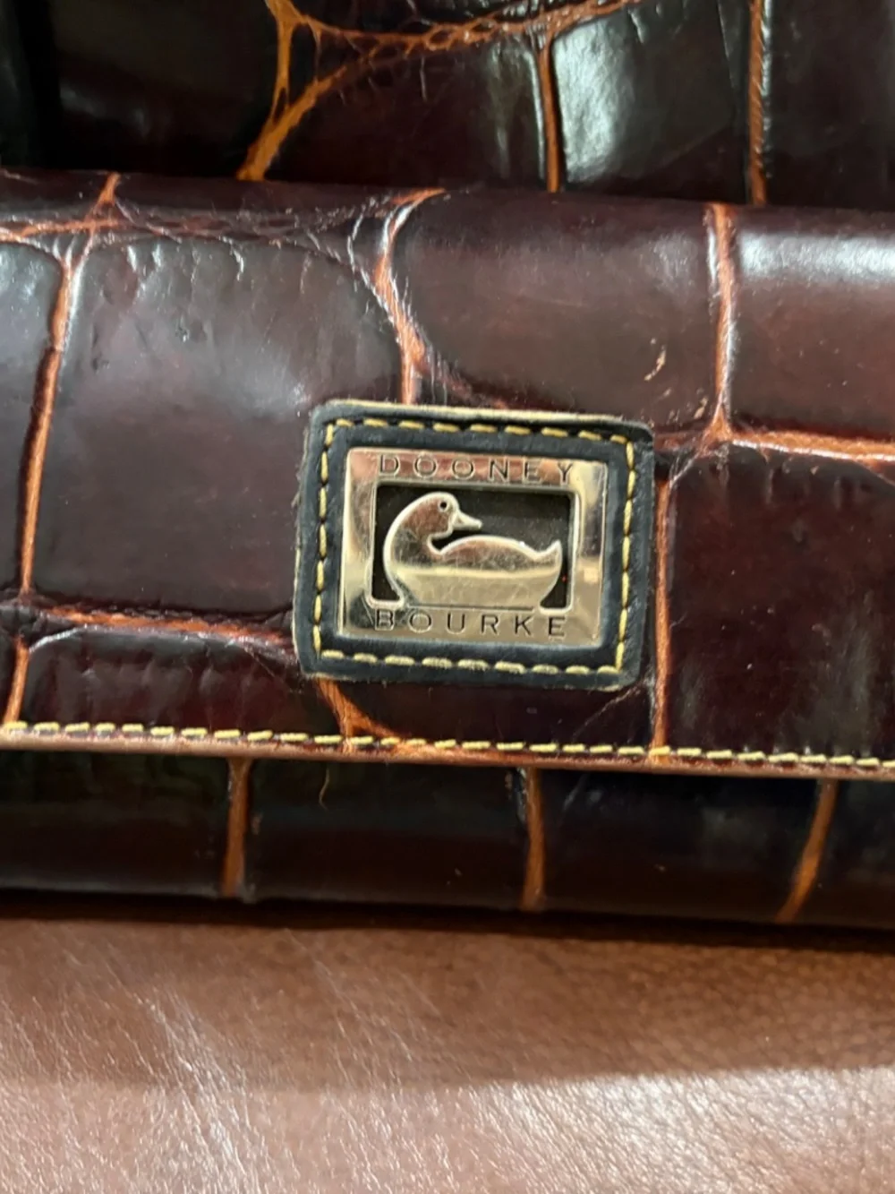 Dooney & Bourke: Handbag and Wallet: Cognac, Croc Embossed Leather Hobo Handbag